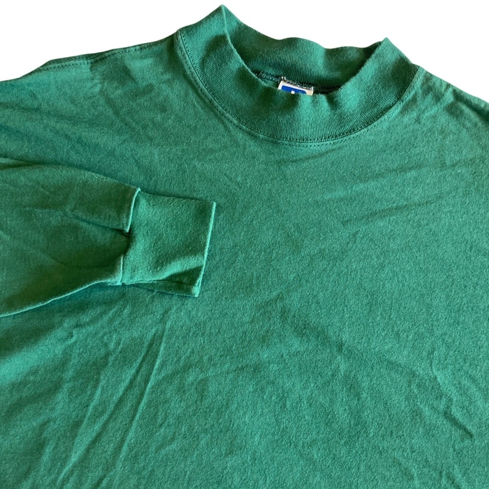 Vintage Russell Athletic Mens XXL Green Mock Neck Long Sleeve T-Shirt Cotton